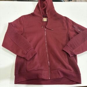 Hudson & Barrow NYC Mens 2X Burgundy Moto Ribbed Full Zip Hoodie Sweatshirt